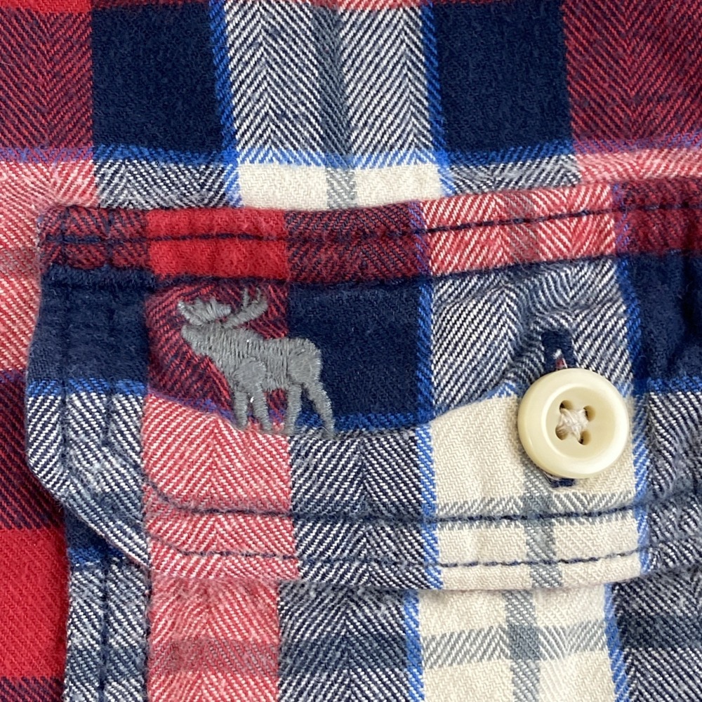 Abercrombie & Fitch A&F Mens XXL Flannel Plaid Muscle Fit Long Sleeve Moose Red - Picture 5 of 13
